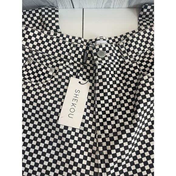 Shekou New Zealand Black And White Checkered Pattern 5 Pocket Jeans Size Medium - Picture 3 of 8